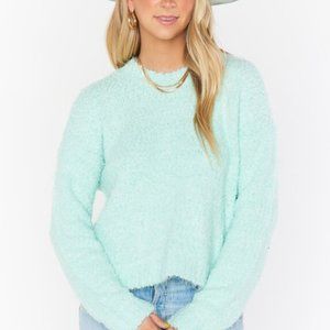 NWT Show Me Your Mumu Cropped Varsity Sweater MINT GREEN SIZE SMALL